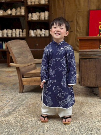 Boy Printed Dragon Clouds Ao Dai Top (3 Colors) 42A