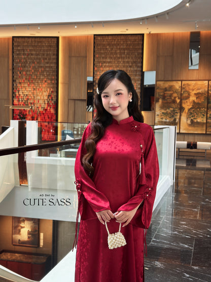 Linh Vy - Red Shifted Vows Long Sleeve Bows Ao Dai Set 13C, 14C