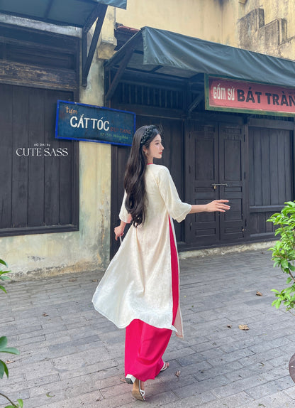 Shifted Daisy Chiffon Ao Dai Top Only, NO PANTS (4 Colors) 1C