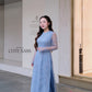 Linh Vy - Blue Lace Round Collar Puffy Sleeves Ao Dai Top Only, No Pants