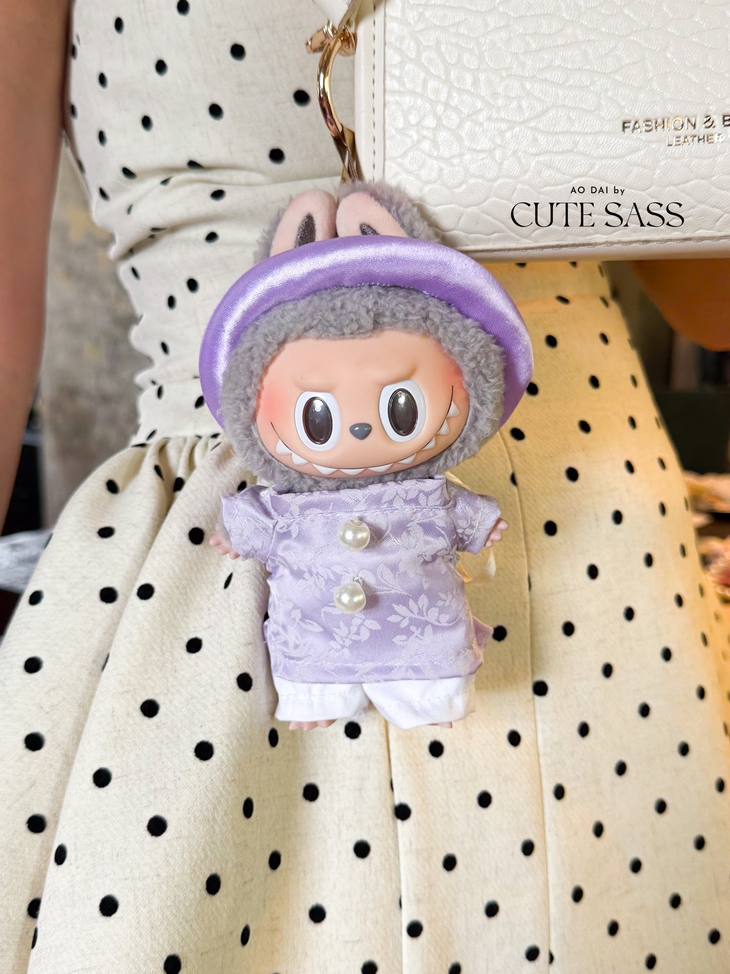 Purple Gam Vietnamese Ao Dai Set for Labubu – Includes Pants & Round Headband (Doll Not Included)