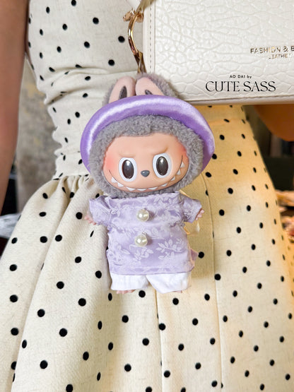 Purple Gam Vietnamese Ao Dai Set for Labubu – Includes Pants & Round Headband (Doll Not Included)