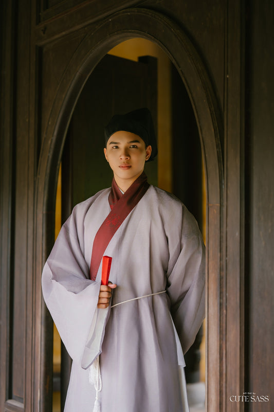 Ao Giao Linh Gray - Crossed-Collared Robe