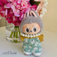 Cyan Daisy Mini Vietnamese Ao Dai Set for Labubu – Includes Pants & Pearl Necklace (Doll Not Included)