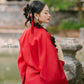 Ao Giao Linh Red - Crossed-Collared Robe
