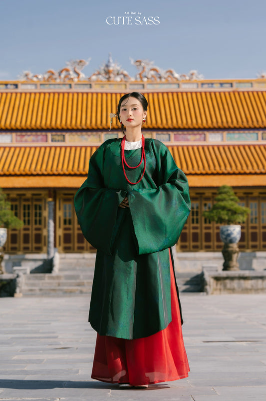 Ao Vien Linh Green - Round-Collared Robe