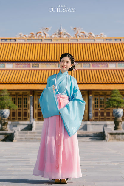 Ao Giao Linh Blue - Crossed-Collared Robe