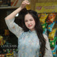 Blue Chiffon Vintage Floral Ao Dai Top Only, NO PANTS