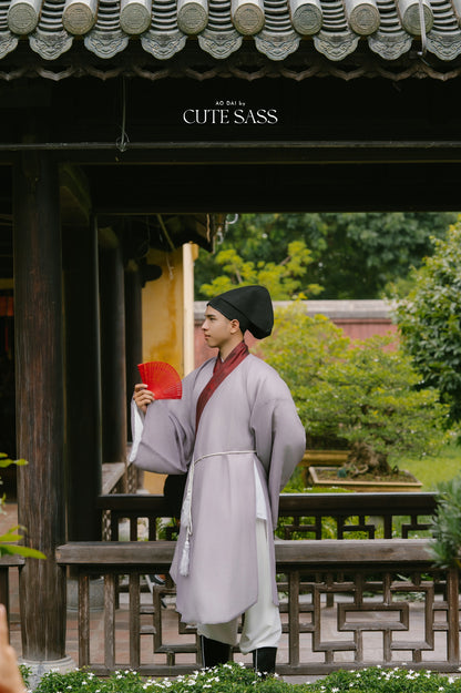 Ao Giao Linh Gray - Crossed-Collared Robe