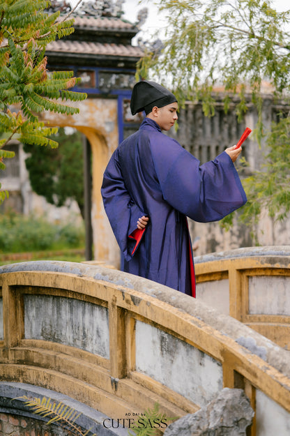 Ao Giao Linh Blue - Crossed-Collared Robe