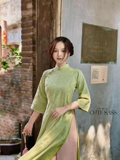 Shifted Bamboo Hidden Patterns with Buttons Ao Dai Top Only, NO PANTS (5 Colors) 4A