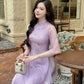 Purple Embroidery Chiffon Ao Dai Set