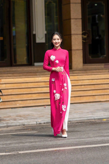 Hydrangea 3D Ao Dai Top Only, NO PANTS (4 Colors) 21C