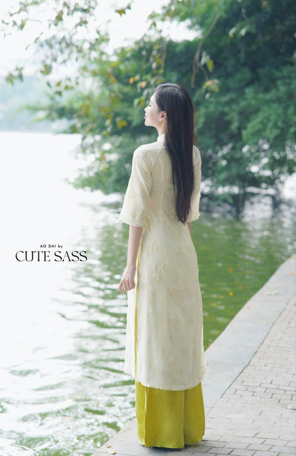 Shifted Bamboo Hidden Patterns with Buttons Ao Dai Top Only, NO PANTS (5 Colors) 4A
