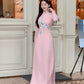 Cyan/Pink 3D Flowers Sparrow Chiffon Ao Dai Set