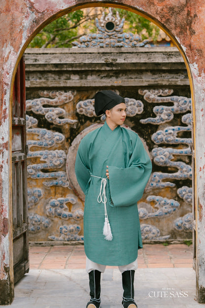 Ao Giao Linh Green - Crossed-Collared Robe