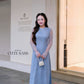 Linh Vy - Blue Lace Round Collar Puffy Sleeves Ao Dai Top Only, No Pants