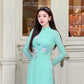 Cyan/Pink 3D Flowers Sparrow Chiffon Ao Dai Set