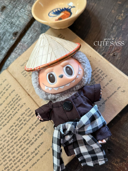Black Ba Ba Vietnamese Ao Dai Set for Labubu – Includes Pants & Scarf (Doll Not Included)