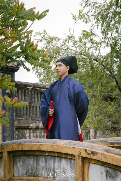 Ao Giao Linh Blue - Crossed-Collared Robe
