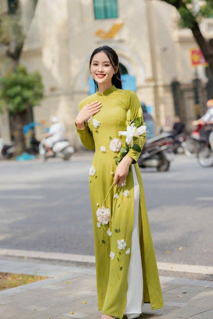 Hydrangea 3D Ao Dai Top Only, NO PANTS (4 Colors) 21C