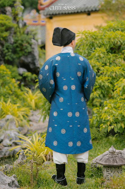 Ao Vien Linh Blue - Round-Collared Robe
