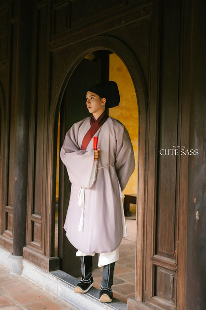 Ao Giao Linh Gray - Crossed-Collared Robe