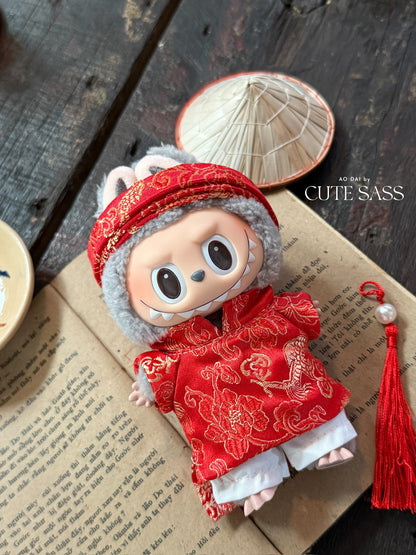 Red Gam Vietnamese Khan Dong for Labubu, Headband Only (Doll and Outfit Not Included)
