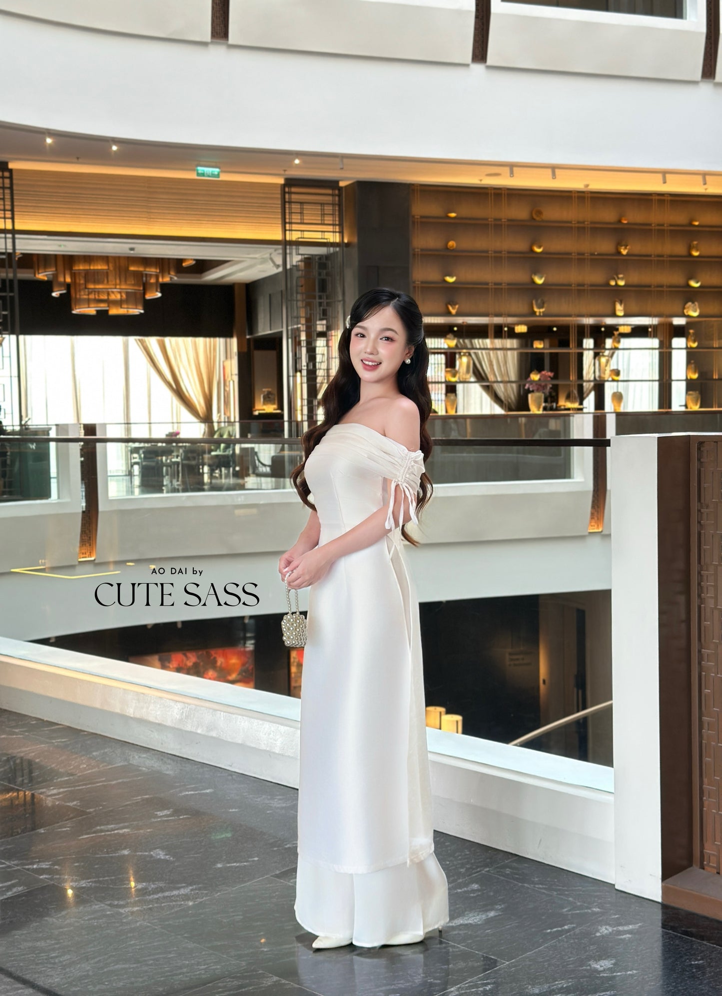 Linh Vy - Aura White Off the Shoulder Ao Dai Top Only, No Pants