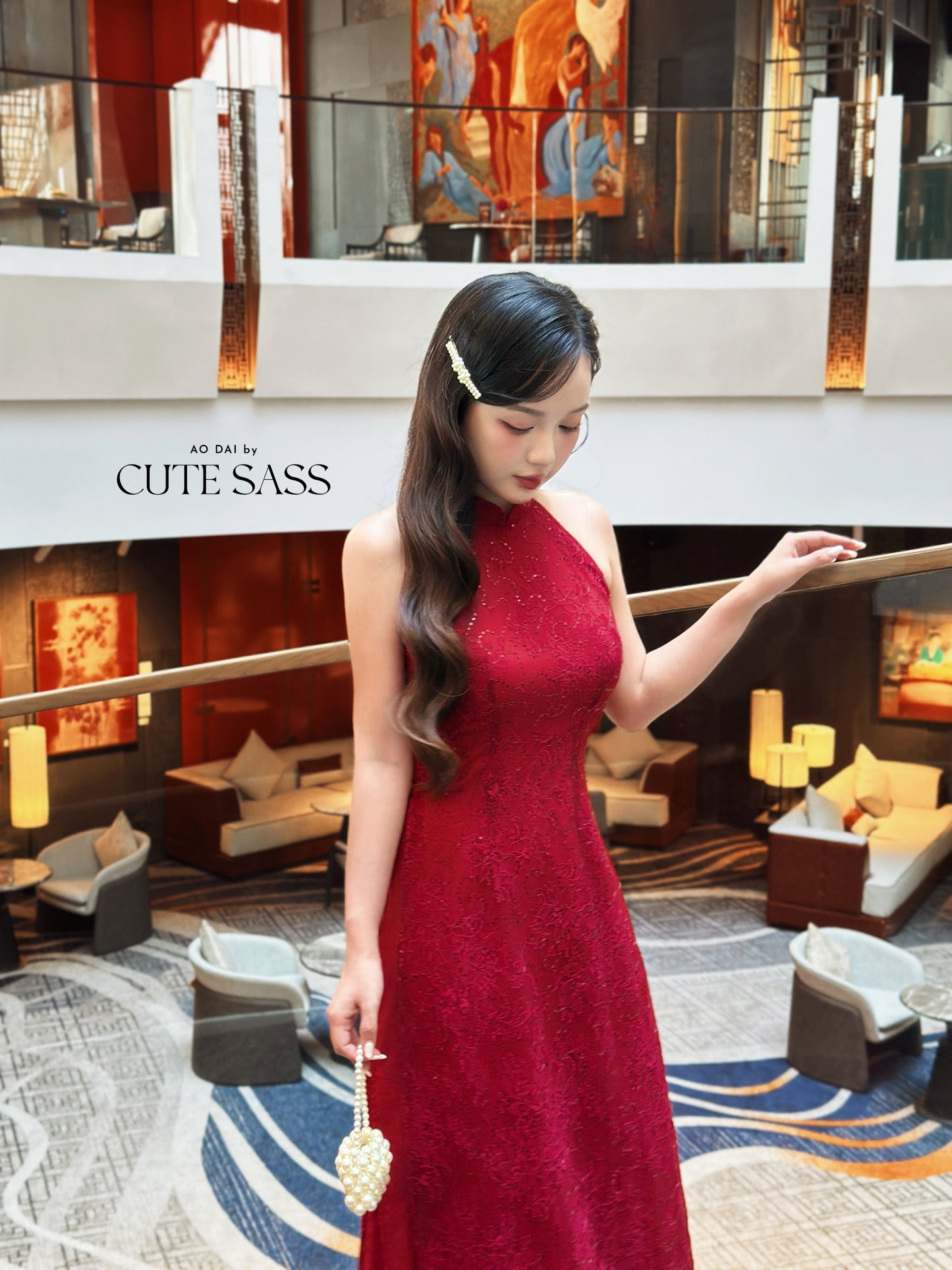 Linh Vy - Red Lace Sparkle Yem-Inspired Ao Dai Set