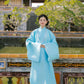 Ao Giao Linh Blue - Crossed-Collared Robe
