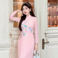 Cyan/Pink 3D Flowers Sparrow Chiffon Ao Dai Set