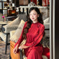 Linh Vy - Red Vows Long Sleeve Bows Ao Dai Set