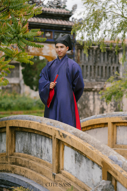 Ao Giao Linh Blue - Crossed-Collared Robe