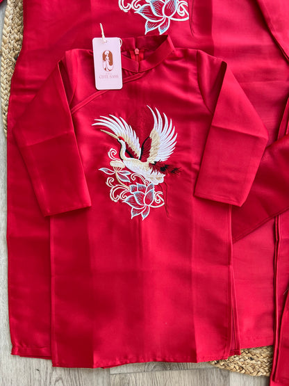 Family Red Hac Embroidery Ao Dai Set (No Headband) 26B