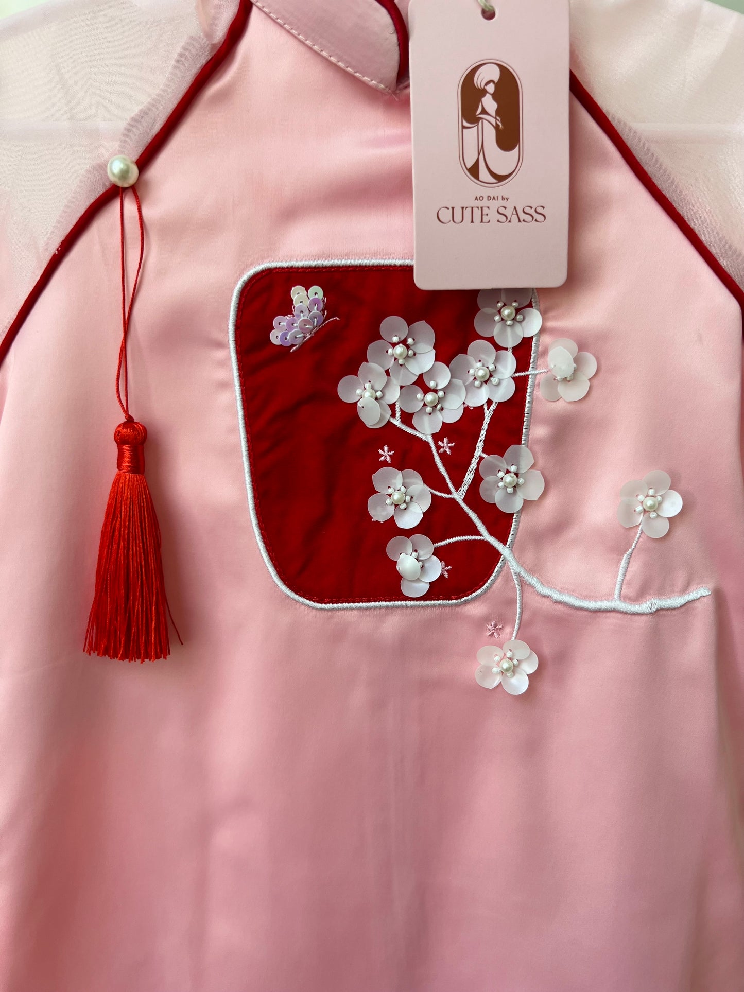 Family Embroidery Red Embroidery Ao Dai Set