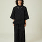Vân - Gender Fluid Black High Collar Mid Sleeves Top, No Pants