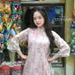 Pink Chiffon Vintage Floral Ao Dai Top Only, NO PANTS