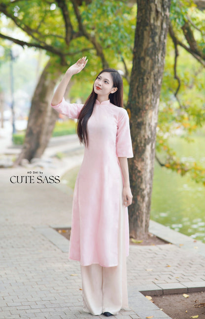 Shifted Bamboo Hidden Patterns with Buttons Ao Dai Top Only, NO PANTS (5 Colors) 4A