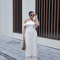 Linh Vy - Hush White Halter Off Shoulder Wing Sleeves Ao Dai Top Only, No Pants