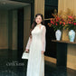 Linh Vy - Cream Lace Cutout Ao Dai Top Only, No Pants