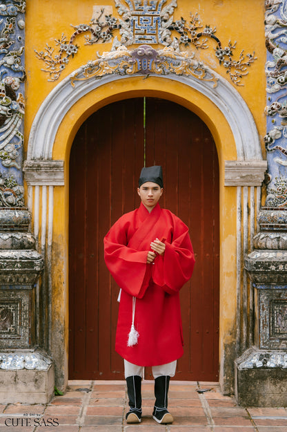 Ao Giao Linh Red - Crossed-Collared Robe