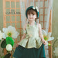 Girl Green Gold 3D Orchid Yem Ao Dai Set with Skirt and Headband