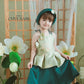 Girl Green Gold 3D Orchid Yem Ao Dai Set with Skirt and Headband