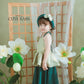Girl Green Gold 3D Orchid Yem Ao Dai Set with Skirt and Headband