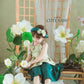 Girl Green Gold 3D Orchid Yem Ao Dai Set with Skirt and Headband