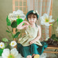 Girl Green Gold 3D Orchid Yem Ao Dai Set with Skirt and Headband