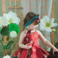 Girl Red Gold 3D Orchid Yem Ao Dai Set with Skirt and Headband