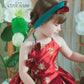 Girl Red Gold 3D Orchid Yem Ao Dai Set with Skirt and Headband