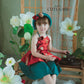 Girl Red Gold 3D Orchid Yem Ao Dai Set with Skirt and Headband